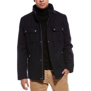 Cole Haan Signature Mens  Melton Wool-Blend Coat, Blue